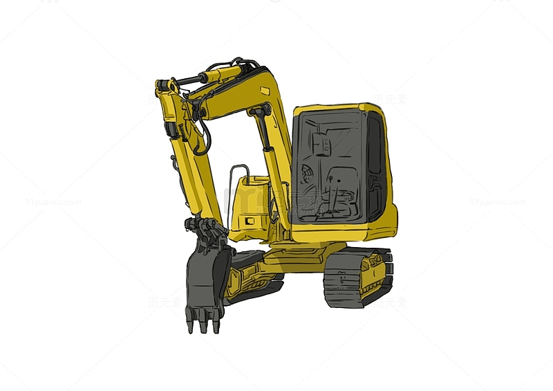 灰黄色小清新机械挖掘机手绘图