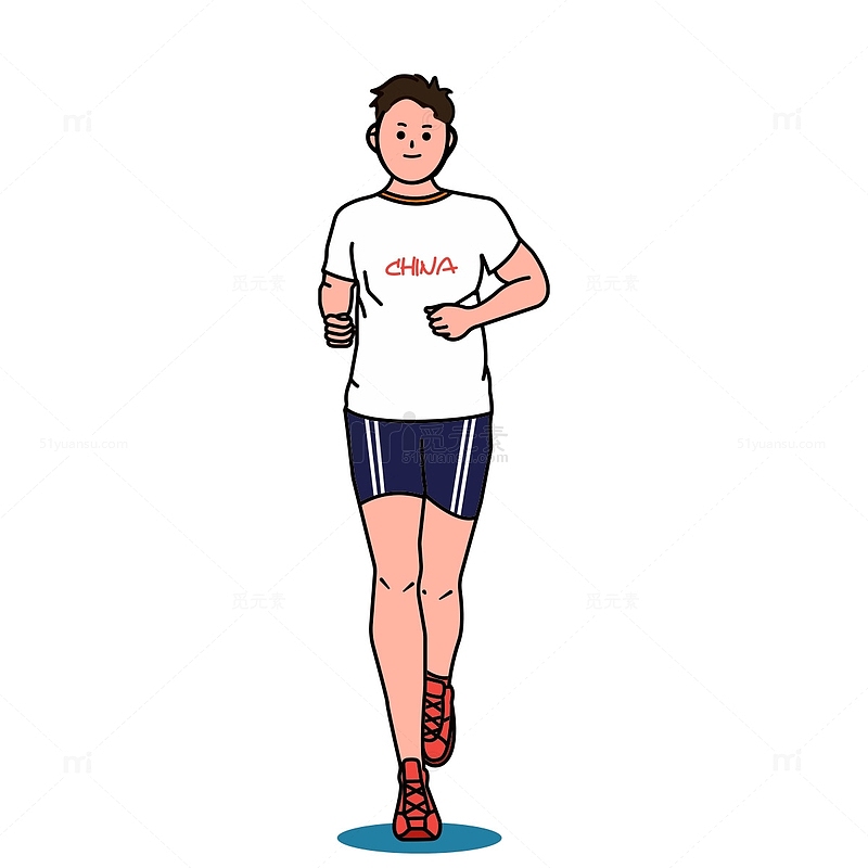 卡通人物运动跑步手绘插画