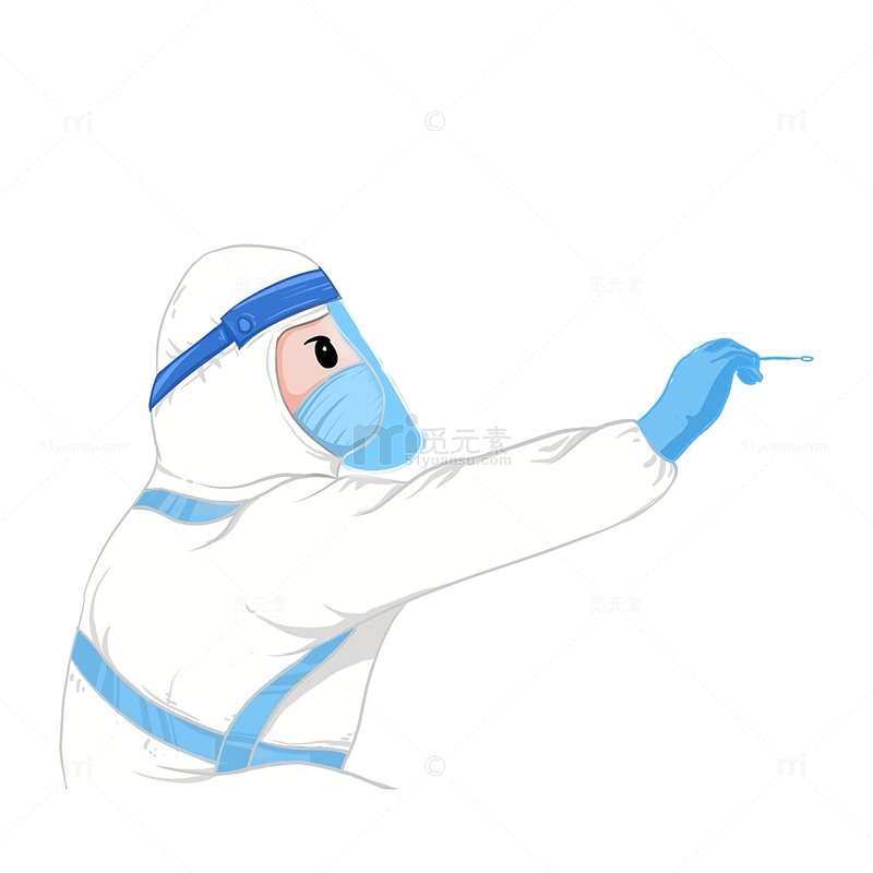 蓝白色医疗防疫医护人员核酸检测手绘元素