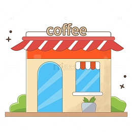 红色咖啡店建筑小屋简约素材