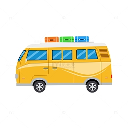 黄色旅游旅行大巴车手绘卡通元素