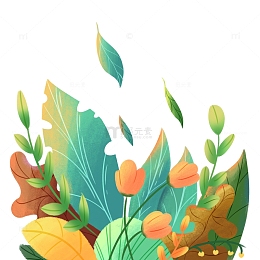 蓝绿色草丛植物叶子手绘插画素材