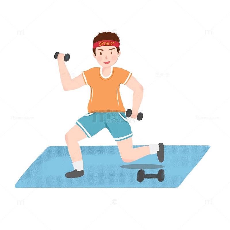 男士哑铃健身室内运动插画健身手绘图