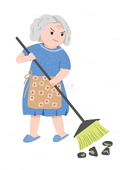 蓝色衣服打扫卫生的老人手绘图