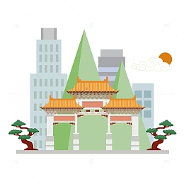 昆明金马碧鸡坊扁平旅游建筑地标