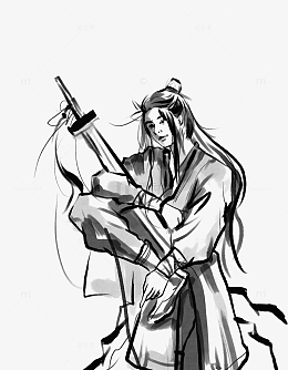 黑白侠客中国风水墨人物手绘元素