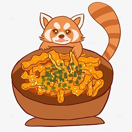小熊猫与狼牙土豆四川美食旅游小吃手绘元素