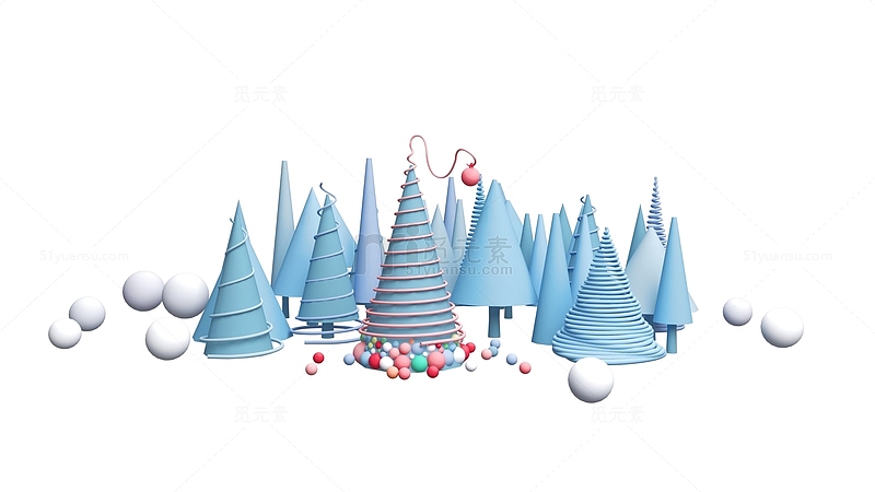 3D立体蓝色小清新可爱卡通圣诞树