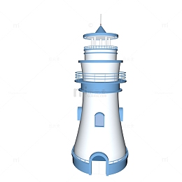 蓝白相间海上瞭望塔灯塔建筑模型