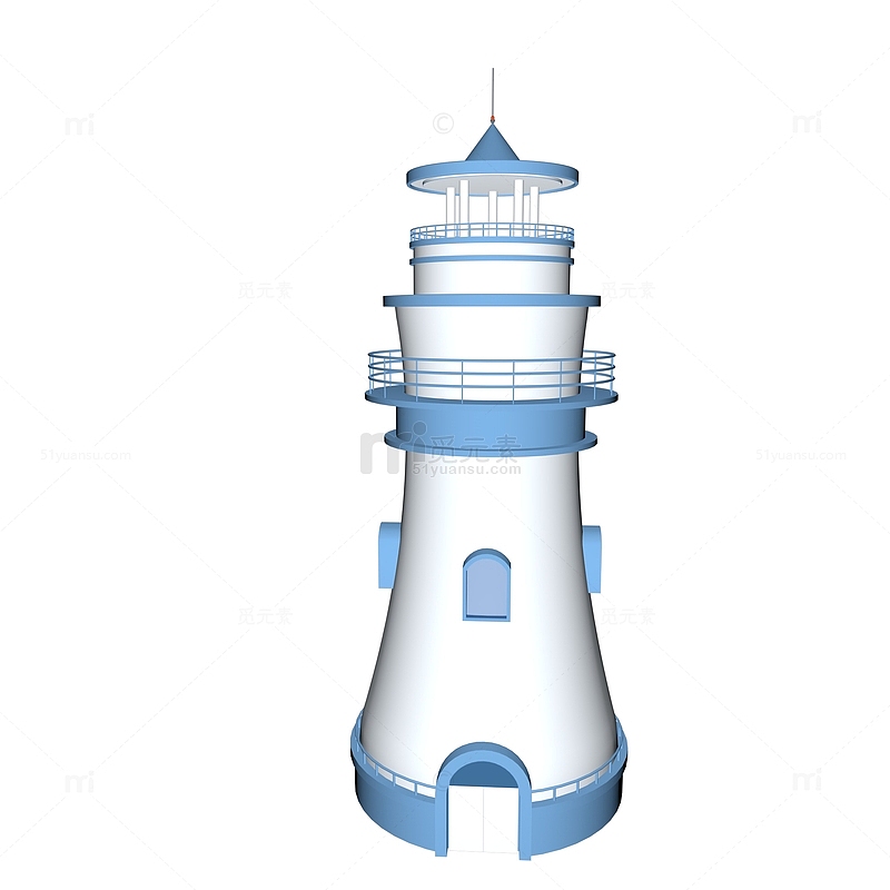 蓝白相间海上瞭望塔灯塔建筑模型