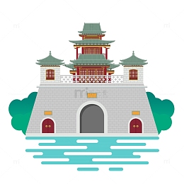 宁夏鼓楼扁平风旅游建筑地标