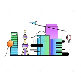 线性描边风简约城市建筑元素