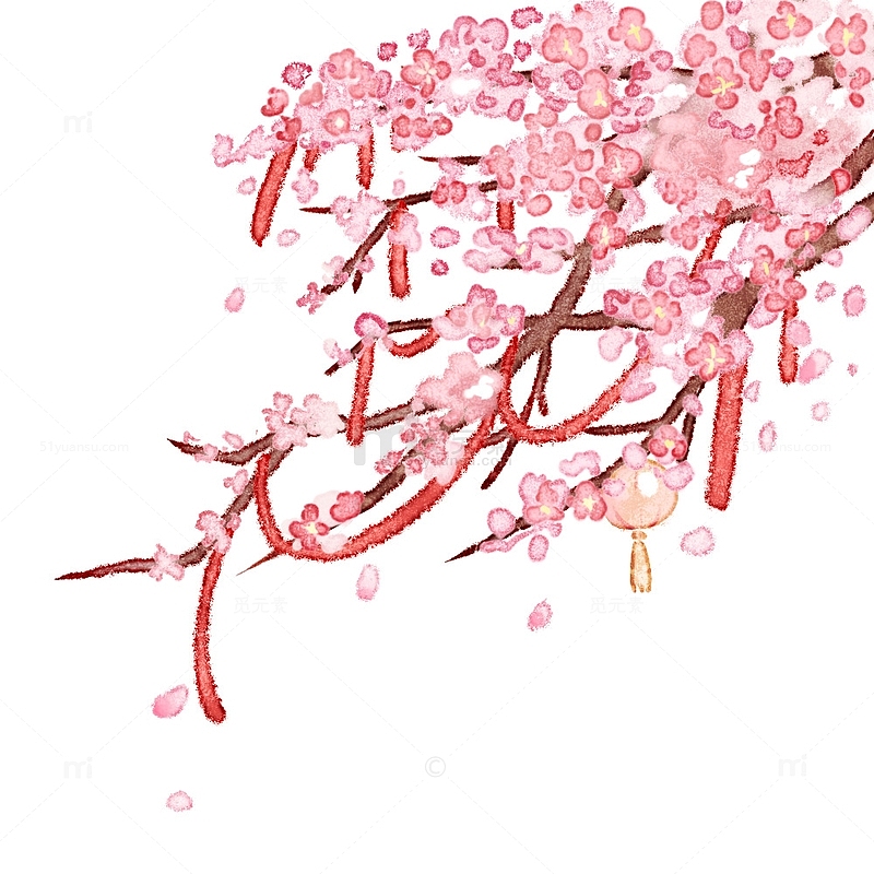粉色水彩古风桃花手绘图