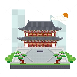 福州镇海楼旅游建筑扁平化元素