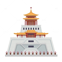 济南解放阁地标建筑扁平元素