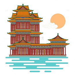 南京阅江楼旅游古建筑地标扁平元素