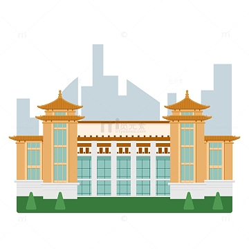 沈阳旅游地标建筑工业展览馆扁平元素