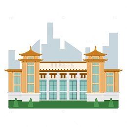 沈阳旅游地标建筑工业展览馆扁平元素