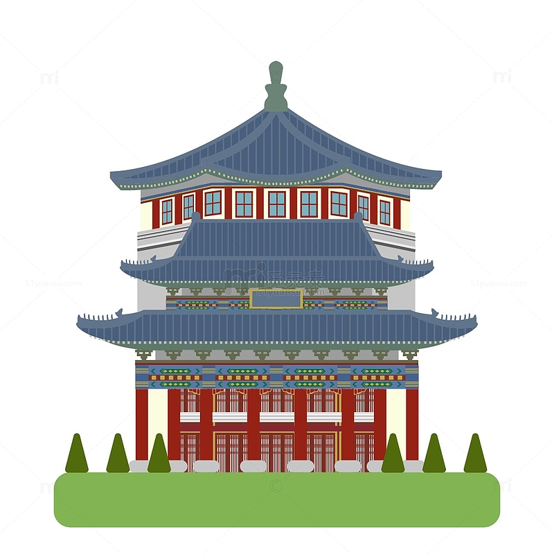 广州纪念馆旅游地标建筑扁平元素