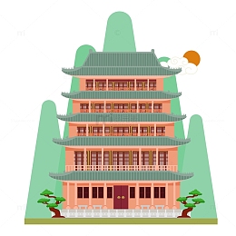 广州镇海楼地标建筑扁平元素