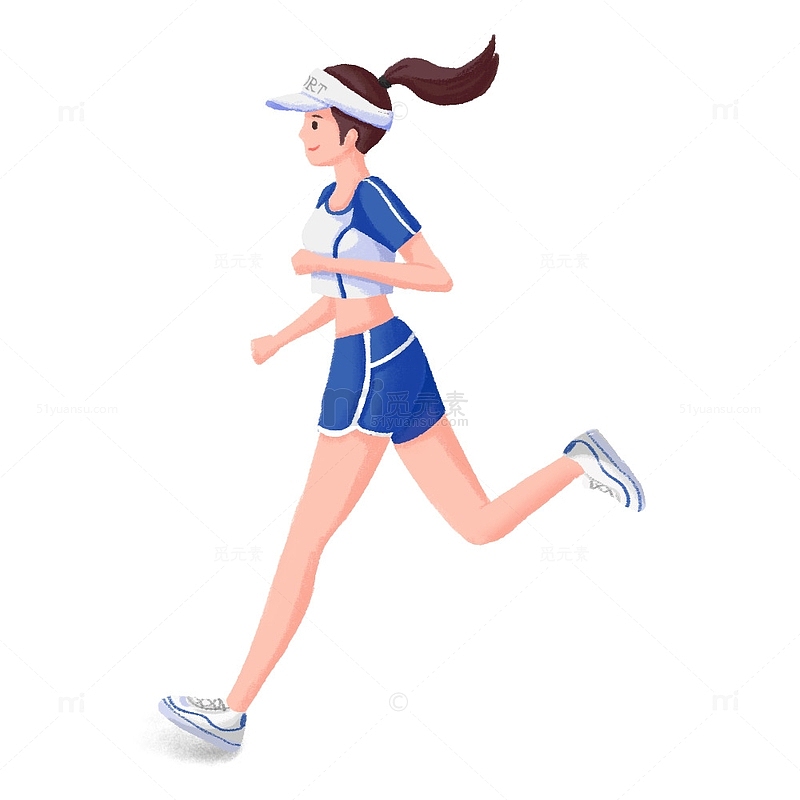 手绘扁平风卡通运动健身跑步女孩