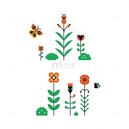 扁平化几何花草植物组合