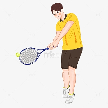 手绘运动打网球男生
