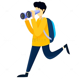 黄衣背包拿望远镜的男孩旅游插画