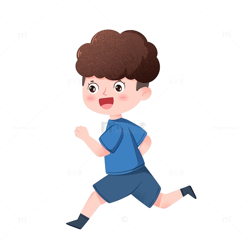卡通手绘男孩锻炼身体跑步免抠元素