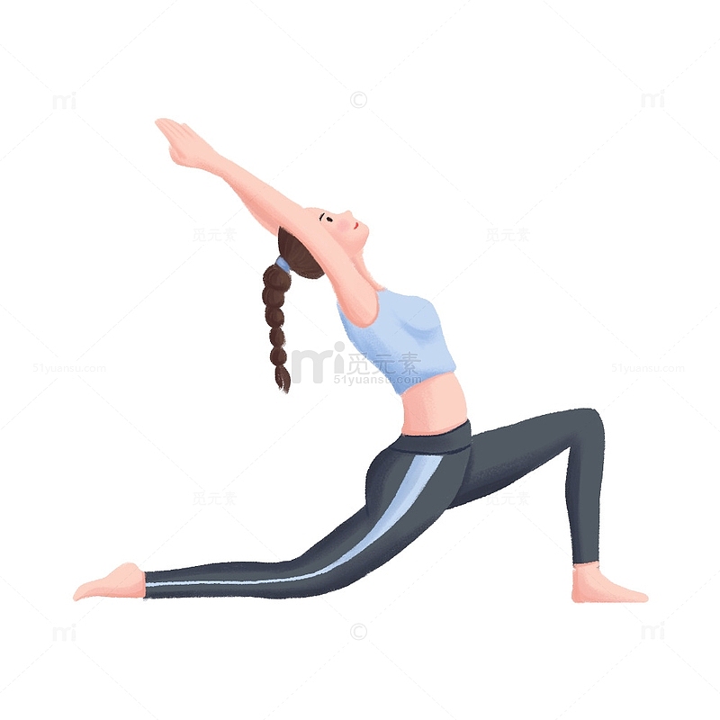 运动健身瑜伽动作扁平风人物插画