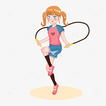 卡通人物女生健身跳绳锻炼运动