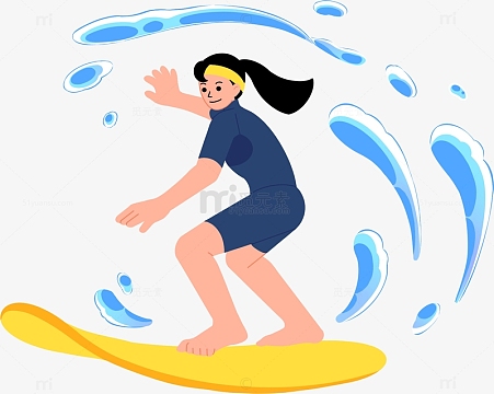 清新扁平风冲浪健身运动人物