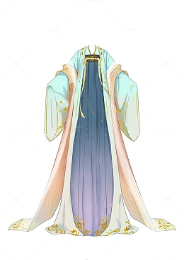 水蓝色鎏金清新唯美国风古装汉服设计手绘图