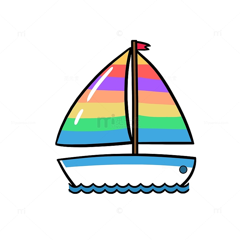 卡通帆船小船手绘图