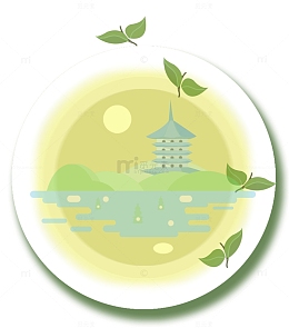 黄绿色扁平风龙井茶中赏秋月中秋节节日元素