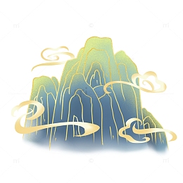 国潮山水祥云中国风青山绿水装饰元素