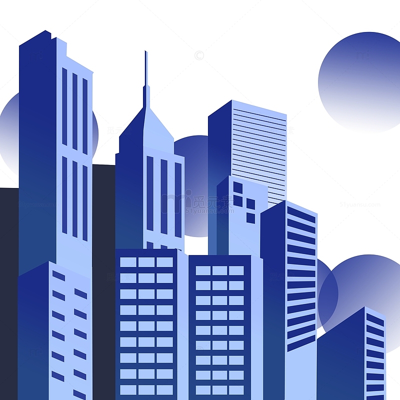 蓝色长方体2.5D商务城市建筑大楼元素