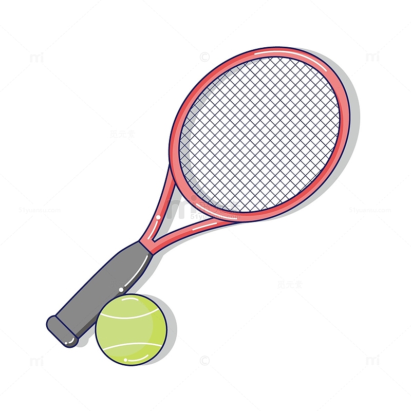 红色卡通简约网球拍健身运动手绘图