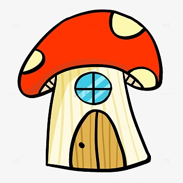 红色蘑菇屋居住屋子卡通手绘房子插画