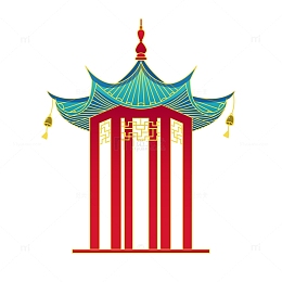 手绘卡通国潮中式复古凉亭古建筑元素中国风