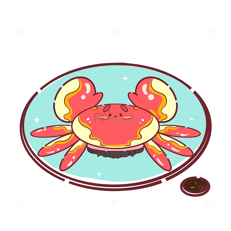 矢量盘子里的可爱大闸蟹