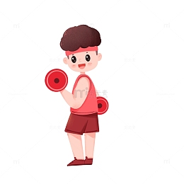 手绘男孩健身拉哑铃锻炼