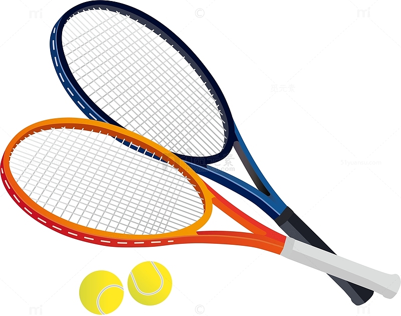 矢量彩色手绘健身网球与网球拍