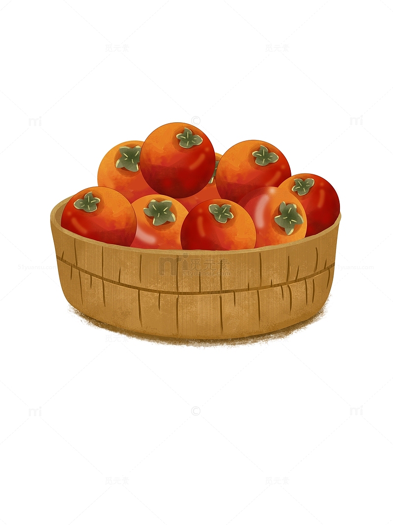 立秋秋分手绘柿子橙色秋天丰收秋季水果清新