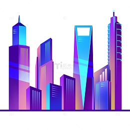 彩色渐变霓虹矢量建筑城市背景