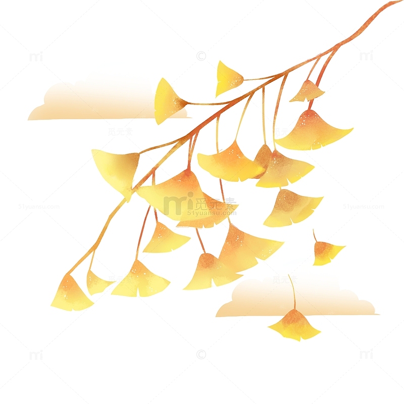 秋季银杏叶手绘元素