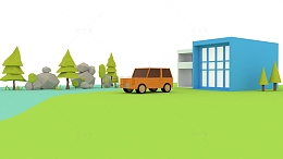 绿色小清新旅游ui卡通小车3D城市