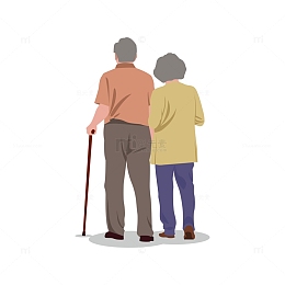 彩色插画重阳节老人夫妻背影手绘图