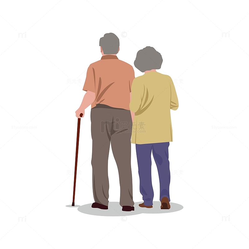 彩色插画重阳节老人夫妻背影手绘图
