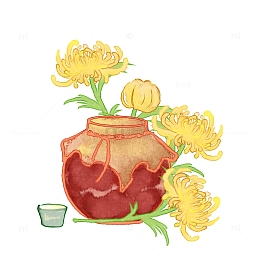 黄色水彩重阳喝酒赏菊重阳节手绘图